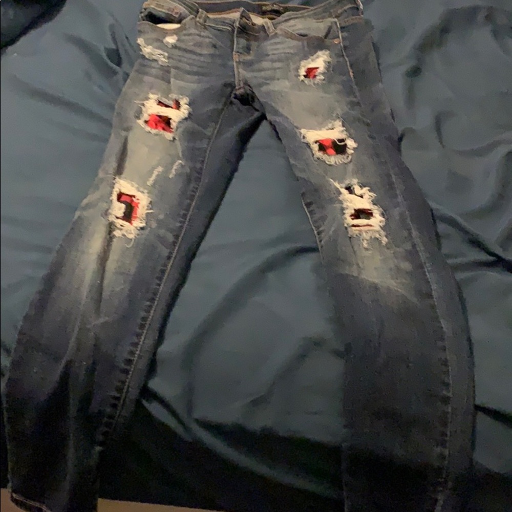 NWOT Judy Blue Plaid ripped jeans skinny jeans